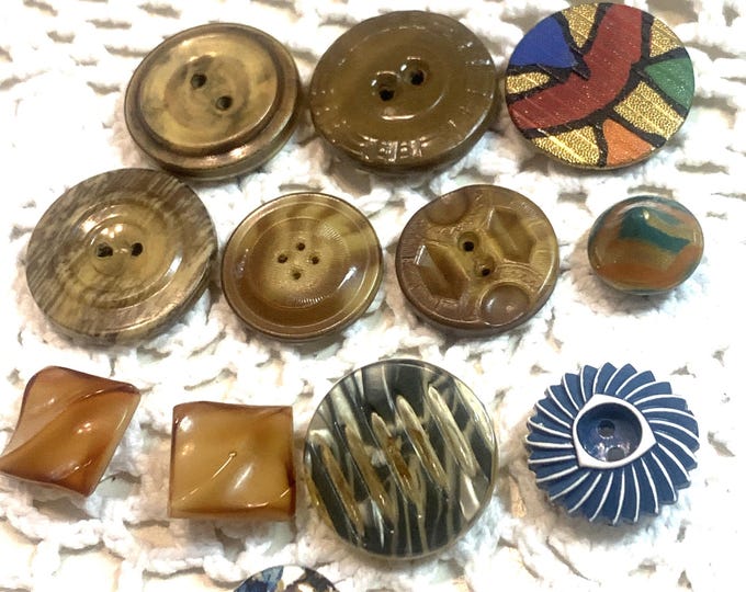 12 Antique Celluloid Tight Top Buttons and More Collectible Mixed ...