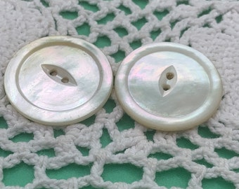 Set of 2 Antique MOP 1-1/8" Iridescent MOP Shell Buttons Fisheye Style