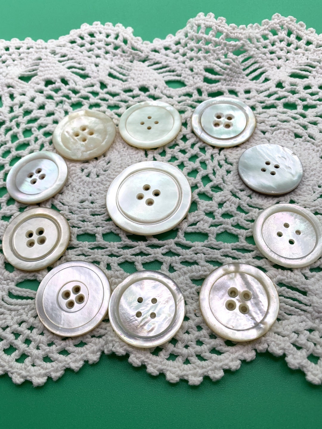 11 Asst Large over 1 Antique MOP Shell Buttons With 4-hole Sew Through ...