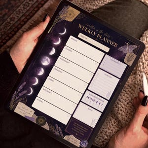 Celestial Weekly Planner, Dark Academia Schedule, Moon Phase Mood Tracker (Digital Download)