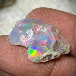 White Opal Fire Raw Rough – Natural Rough Opal with Vibrant Red, Green & Blue Play-of-Color