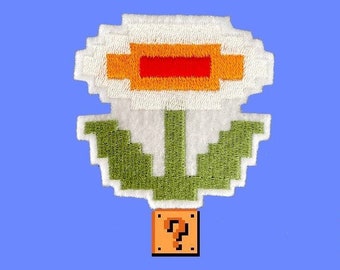 8-bit Fire Flower Embroidered Iron-on Patch from the Original Mario Brothers NES Video Game