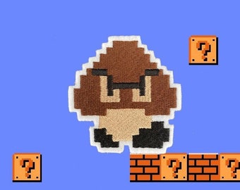 8-bit Goomba Iron-on Embroidered Patch from the Original Mario Brothers NES Video Game