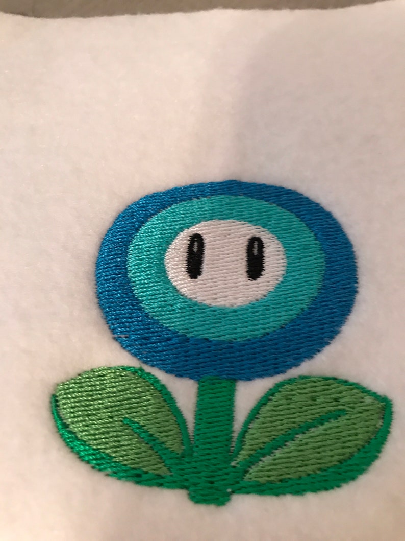 FIRE FLOWERChoose one Embroidered Iron-on Nintendo Throwback NES Mario Brothers. Indicate color in blue or orange. image 2