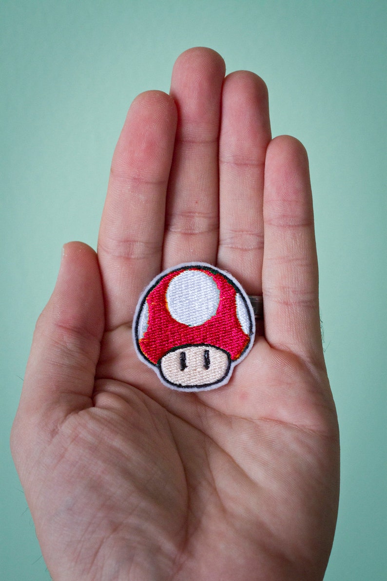 Tiny Super Mushroom Tiny Nintendo Embroidered Iron-on Mario Patch image 1