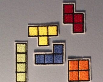 Tetris -- Set of Five Nintendo Throwback Embroidered Iron-on NES Patches