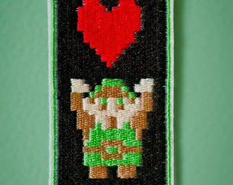Heart Container Link -- Zelda Throwback Embroidered Iron-on NES Nintendo Patch