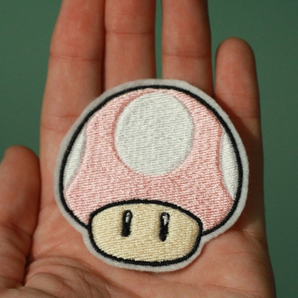 Pink OR Blue 1 UP MUSHROOM --(specify color) Nintendo Throwback Embroidered Iron-on Mario Patch