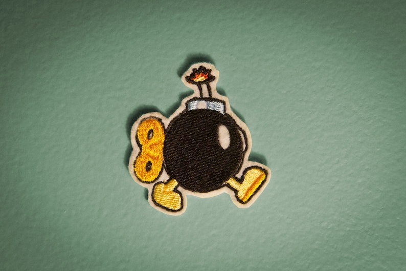 Bob-omb Embroidered Iron-on Mario NES Bomb Patch image 1