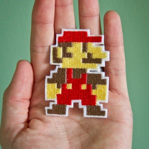 8 Bit Mario or Luigi Racoon Tail Shiny Metallic Embroidery Iron On patch.  Super Mario Bros. Pixelart.