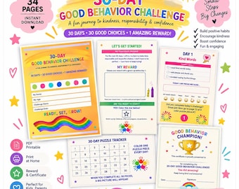 30-Day Good Behavior Challenge for Kids, Printable Reward Chart (Digital Download)