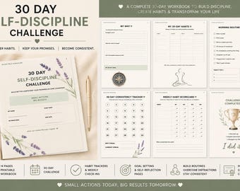 30-Day Self-Discipline Challenge Workbook, Habit Tracker, Procrastination Guide (Digital Download)