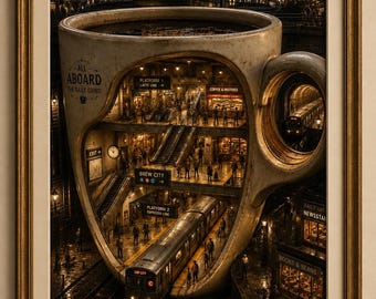 Surreal Coffee Cup Subway Station Art Print (Digital Download)