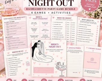 Bachelorette Party Game Bundle, Blush Pink Hen Night Activities (PDF Download)