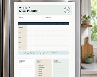 Weekly Meal Planner Printable, Macro Tracker, Grocery List (PDF)