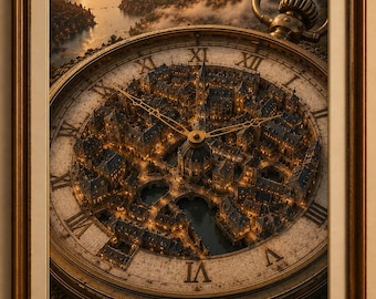 Surreal Pocket Watch City Art Print: Steampunk Fantasy Decor (Digital Download)