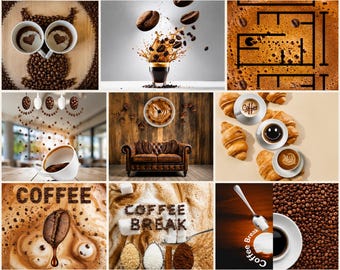 Coffee Lover Wall Art Print, Cozy Cafe Decor, Espresso Cups, Beans, Heart (Digital Download)