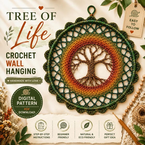 Tree of Life Crochet Pattern, Mandala Wall Hanging, Digital PDF Download, Boho Home Decor,