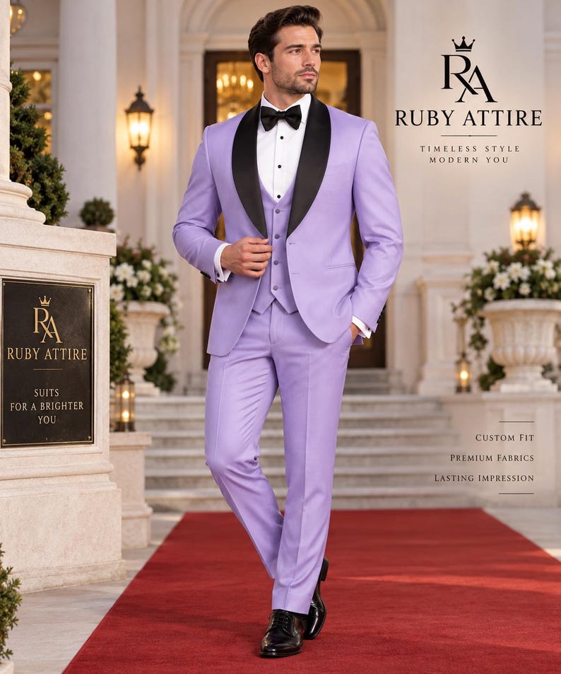 Purple tuxedos, suits, ties, vests and cufflinks - Lavender 3 piece tuxedo suit
