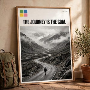 Póster tipográfico "El viaje es la meta", arte mural vintage de naturaleza.