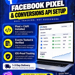 Facebook-Pixel-Einrichtung | Installation der Conversion-API, Event-Tracking, Kauf- und Lead-Tracking-Einrichtung (Digitaler Service)