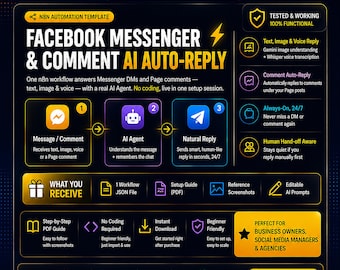 Facebook Messenger AI Chatbot & Auto-Reply Bot | Comment/DM Replies 24/7 | No Code n8n Workflow Template (Instant Download)