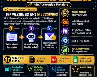 AI Lead Capture & CRM Automation Template | Hot Warm Cold Lead Scoring, Auto Follow-Up Email Workflow, No Code Automation (Instant Download)