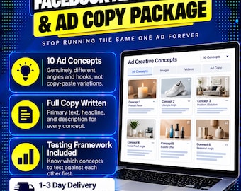 Facebook Ads Creative Package | 10 Ad Concepts, Copy Variants, Testing Framework for Meta Ads Campaigns (Digital Service)