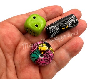 Nightmare Before Christmas Inspired Hand Painted Clay Bag Beads, Set Of 3 RTS