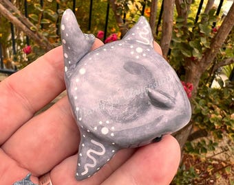 Bulldozer Shark Worry Stone: Polymer Clay, UV Resin, Palm-Sized Calming Friend (RTS)