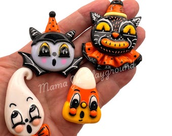 Vintage Halloween Magnet Set, Polymer Clay, UV Resin, One Of A Kind