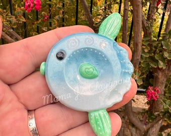 Sunfish Worry Stone Polymer Clay, UV Resin, Palm-Sized Calming Friend RTS