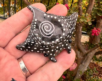 Manta Ray Worry Stone Polymer Clay, UV Resin, Palm-Sized Calming Friend RTS