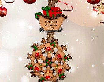 Reindeer Snowflake Family Christmas Ornament, Handmade Personalized Christmas Gift, Original Design,