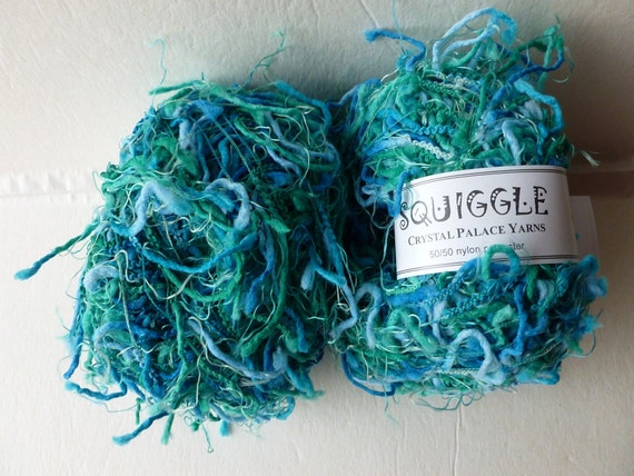 Squiggle Crystal Palace Yarns Blue Green Teal Aqua Novelty Polyester Nylon