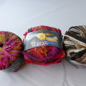 Dream by Kniting Fever yarn, Double Railroad and Fringe Ribbon Yarn