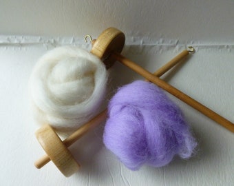 Top or Bottom Whorl Drop Spindles for Spinning Fiber into Yarn with Fiber
