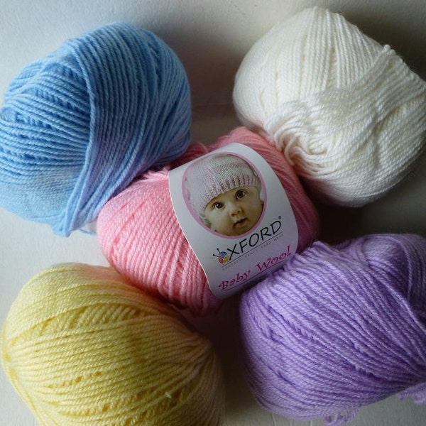 Baby Wool by Oxford, Machine Washable, 50/50 Wool Acrylic, Light Worsted