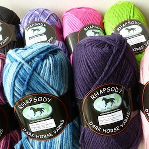 Rhapsody Solid by Dark Horse Yarns, 100% Merino Wool, Aran