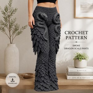 Virkade byxmönster med rökdrakeskala, fantasydrakeleggings i PDF-format, handledning för gotiska virkade byxor, kostymmönster, digital nedladdning