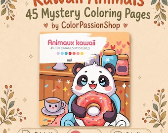 Kawaii Animal Color by Number Book, 45 Mystery Printable Coloring Pages PDF