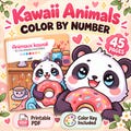 Kawaii Animal Color by Number Book, 45 Mystery Coloring Pages, Adult Printable PDF product logo