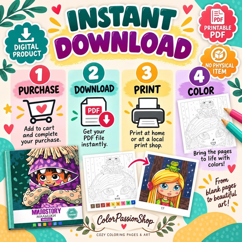 Cartoon Color by Number Book, 28 Mystery Coloring Pages, Printable PDF ...
