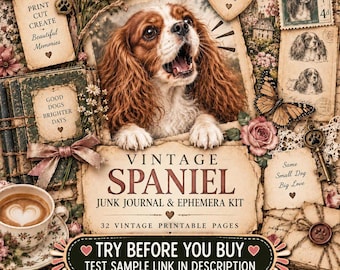 Vintage Spaniel Junk Journal Kit, 32-Page Ephemera Bundle (Digital Download)