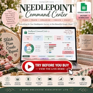 Needlepoint Project Tracker Excel Spreadsheet | Thread Stash, Expenses, Finishing (Digital Download)