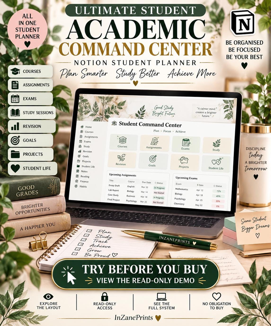 Notion Student Academic Dashboard | All-in-One Semester Planner (Digital Download)