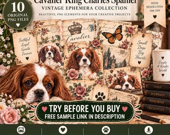 Cavalier King Charles Spaniel Vintage Ephemera Collection, Junk Journal Kit (Digital Download)