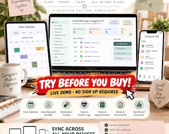 Caregiver Planner Web App, Elder Care Organizer, Medication Tracker, Appointment Log, Daily Care Log, Senior Care Planner