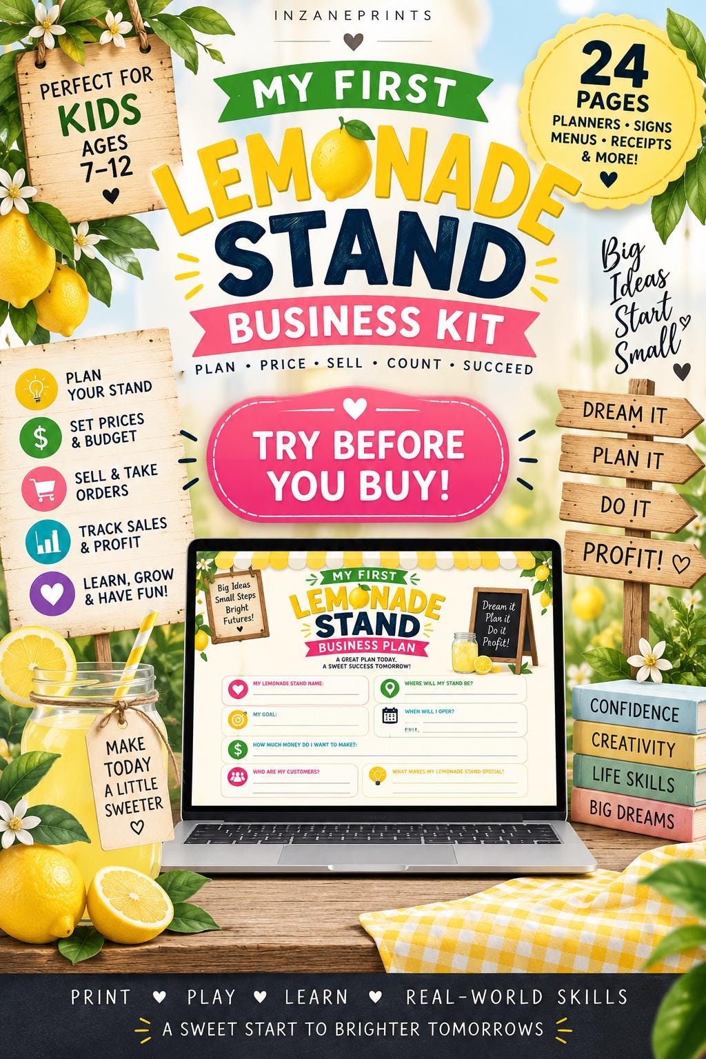 Kids Lemonade Stand Business Kit, Entrepreneur Activity Bundle (Digital Download)