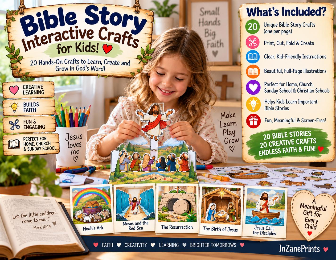 Interactive Bible Story Crafts for Kids | 20 Sunday School Activities (Digital Download)